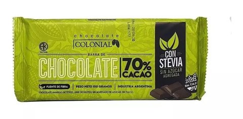 Colonial Chocolate 70% Cacao con Stevia 100gr