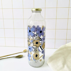 Botella de vidrio - flores lilas