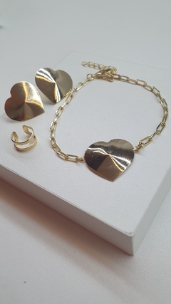 Pulseira de elo cartier, no coração ao centro, banhado no ouro 18k. - comprar online