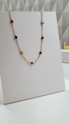 Gargantilha chocker com cristais coloridos, banhada em ouro 18k. na internet