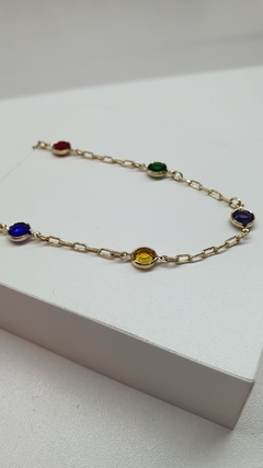 Gargantilha chocker com cristais coloridos, banhada em ouro 18k. - comprar online