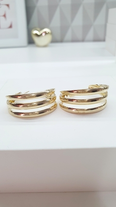 Brinco ARGOLA 3 Aros, banho ouro 18K. - ENFEITE DE MULHER