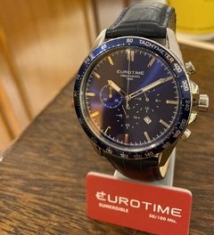 Reloj Eurotime con cronógrafo de origen alemán. Sumergible 100M con correa de cuero y calendario 