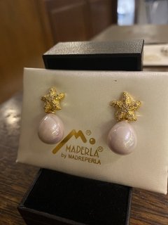 Aros de perla de Mayorca en plata 925 con baño de oro 18k y cubic zirconia