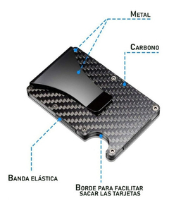 Billetera Slim Aluminio Clip Tarjetero Carbono con Elástico