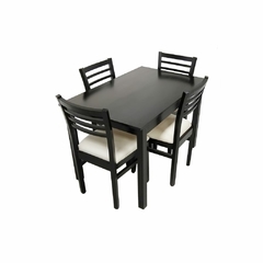 juego comedor amplio para 4 personas mesa rectangular de 130x90cm de pino con sillas tapizadas en eco cuero