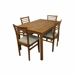 juego comedor color miel mesa rectangular de 130x90cm con sillas tapizadas en eco cuero blanco