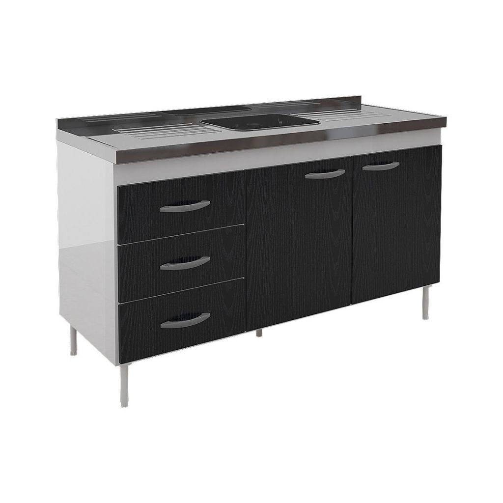 Mueble Cocina Bajo Mesada Melanina 120x47 Negro Fresno Cm