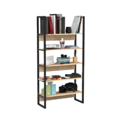 Biblioteca estilo industrial 5 estantes construida en melamina 18mm y hierro color negro con roble natural 89cmx180cmx35cm