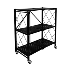 estanteria metalica plegable de 3 estantes con rueditas color negro