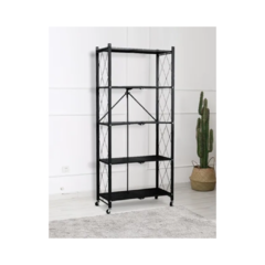 estanteria metalica plegable de 5 estantes con rueditas color negro 160x72cm