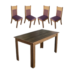 juego comedor MDF de 135x75cm color marron claro 4 sillas de MDF con asientos y respaldar de tela en color cafe