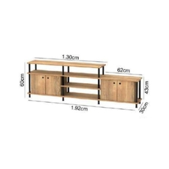 mesa tv rack construida en melamina y caño con puertas y estantes 