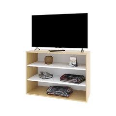 Home Vision con estantes, ideal para espacios chicos en color madera y blanco
