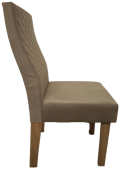 silla comedor tapizada en tela color cafe resistente a desgarros y a manchas con estructura de melamina