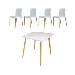 set comedor 4 personas mesa cuadrada de madera con patas de guatambu de 68x68cm con sillas de polipropileno para uso interno como externo