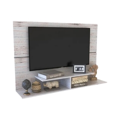 panel para tv de 130cm de ancho, en color enigma/blanco, con estantes a la vista