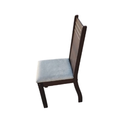 silla comedor Neuquén con asiento tapizado en pana resistente color pastel y estructura de melamina firme color chocolate