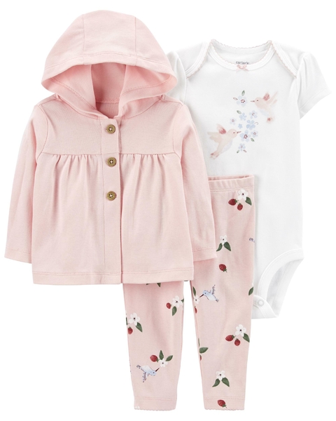 CARTER´S SET 3 PIEZAS BODY MANGAS CORTAS CAMPERA PANTALON colibri