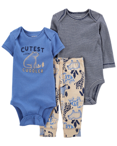 CARTERS SET 3 PIEZAS BODY MANGAS CORTAS BODY MANGAS LARGAS PANTALON ANIMALES