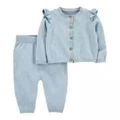 Carter´s Set 2 Piezas Cardigan Pantalon Celeste Con Volados