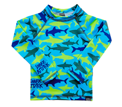 Remera m. larga shark attack celeste y lima