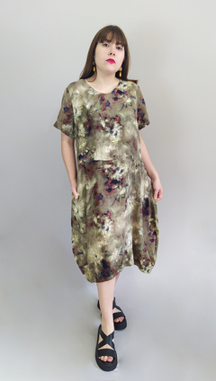 Vestido midi pintura floral 100% algodão importado (GG)