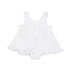 Conjunto de Bebê Feminino Linho com Bordado Rococó - BRANCO - Vilarô Enxovais e Presentes