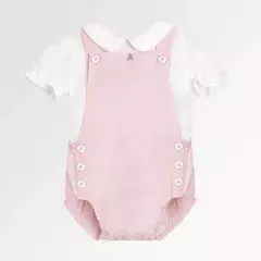 Conjunto de Bebê Feminino Puro Linho com Jardineira - ROSA