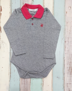 Body Cuello Polo Pima Gris y Rojo