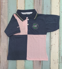 Remera Cuello Polo Cuadros Rosa Azul