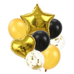 SET DE GLOBOS DORADO-NEGRO x8 un.