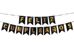 BANDERÍN FELIZ CUMPLEAÑOS NEGRO GLITTER - comprar online