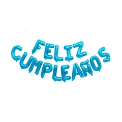 GLOBOS FRASE "FELIZ CUMPLEAÑOS" CELESTE