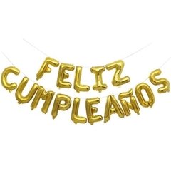 GLOBOS FRASE "FELIZ CUMPLEAÑOS" DORADO