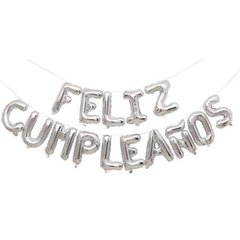 GLOBOS FRASE "FELIZ CUMPLEAÑOS" PLATEADO - comprar online