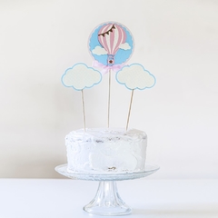 SET DE CAKE-TOPPERS GLOBO AEROSTÁTICO SHABBY