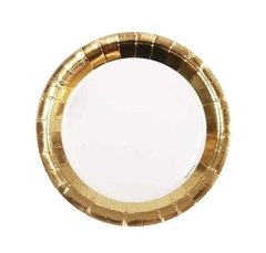 PLATO DE PAPEL BLANCO BORDE DORADO x6