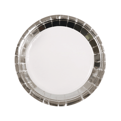 PLATO DE PAPEL BLANCO BORDE PLATEADO x6 - comprar online