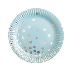 PLATO DE PAPEL CELESTE DOTS PLATA x6 - comprar online