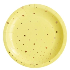 PLATO DE PAPEL AMARILLO ESTRELLITAS DORADAS x6