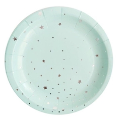 PLATO DE PAPEL AQUA ESTRELLITAS PLATEADAS x6