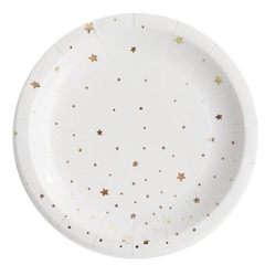 PLATO DE PAPEL BLANCO ESTRELLITAS DORADAS x6