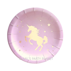 PLATO DE PAPEL UNICORNIO PINK x6