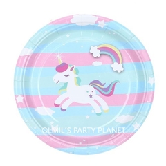 PLATO DE PAPEL UNICORNIO PASTEL x6