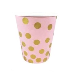 VASO ROSA DOTS DORADO x6