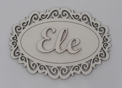 Placa para porta de banheiro Ele e Ela de MDF recorte a laser 20cm - cod 9160 - comprar online