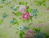 Tecido Tricoline Estampado fundo verde flores grandes rosa e azul 10cm x 1,50m - cod 8036
