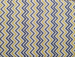 Retalho de Tecido Tricoline Estampado Chevron azul amarelo e branco 35x30 - cod 7886