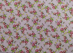 Retalho de Tecido Tricoline Estampado fundo rosa floral rosa e verde 50x40cm - cod 8007